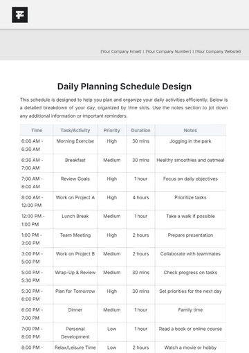 Free Daily Planning Schedule Design Template to Edit Online