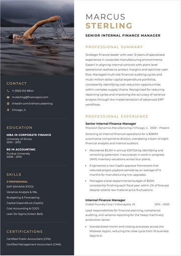 Free Internal Finance Resume Layout Template to Edit Online