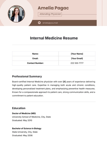Free Internal Medicine Resume Template to Edit Online