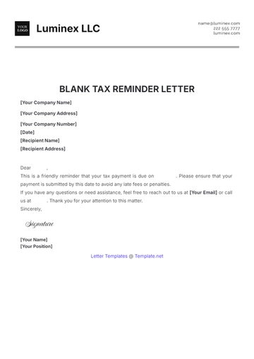 Free Blank Tax Reminder Letter Template to Edit Online