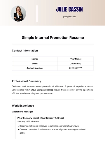 Free Simple Internal Promotion Resume Template to Edit Online