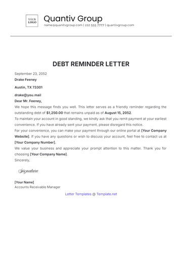 Free Debt Reminder Letter Template to Edit Online