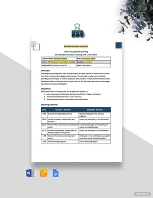 One Page Construction Lesson Plan Template