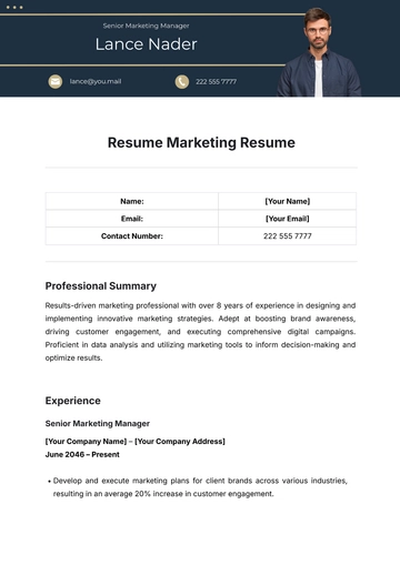 Free Resume Marketing Resume Template to Edit Online