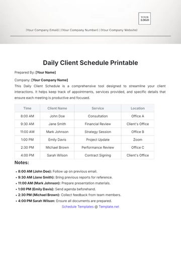 Free Daily Client Schedule Printable Template to Edit Online