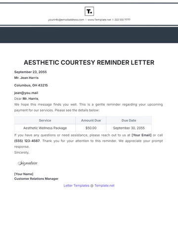Free Aesthetic Courtesy Reminder Letter Template to Edit Online