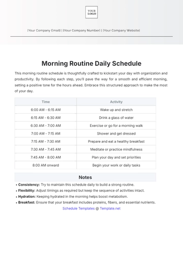Free Morning Routine Daily Schedule Template to Edit Online