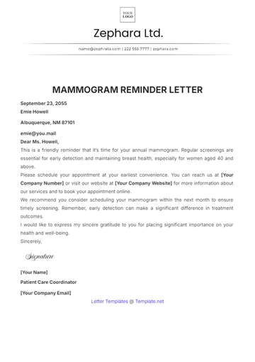 Free Mammogram Reminder Letter Template to Edit Online