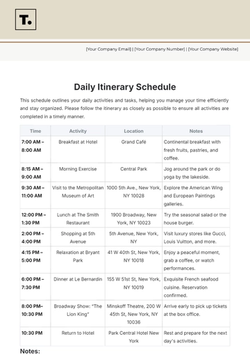 Free Daily Itinerary Schedule Template to Edit Online