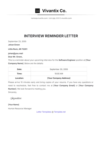 Free Interview Reminder Letter Template to Edit Online
