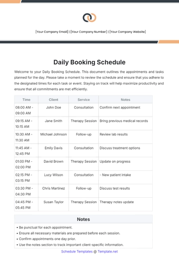 Free Daily Booking Schedule Template to Edit Online