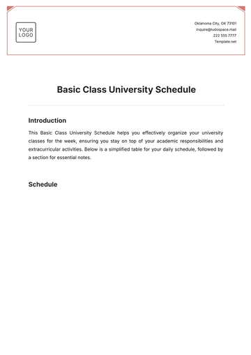 Free Basic Class University Schedule Template to Edit Online