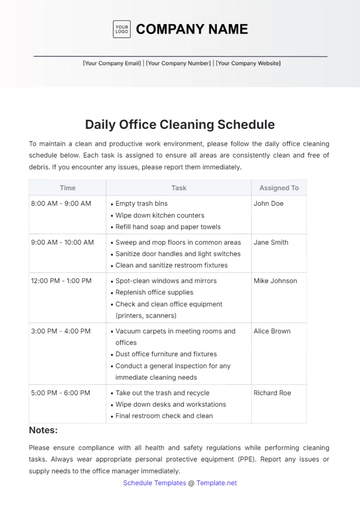 Free Daily Office Cleaning Schedule Template to Edit Online