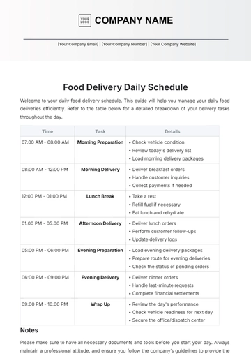 Free Food Delivery Daily Schedule to Edit Online