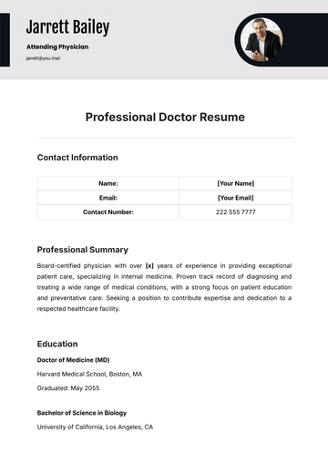 Free Professional Doctor Resume Template to Edit Online