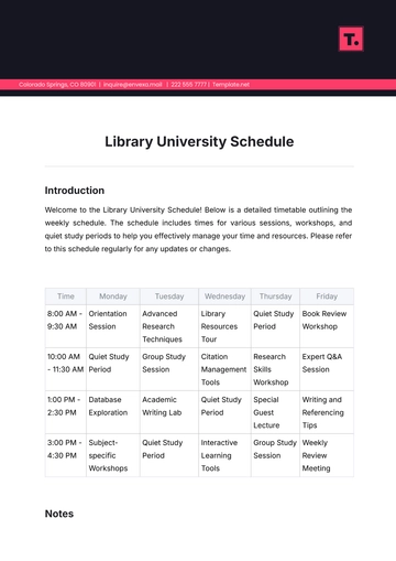 Free Library University Schedule Template to Edit Online