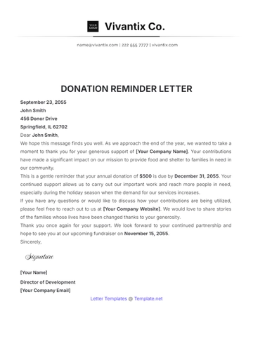 Free Donation Reminder Letter Template to Edit Online