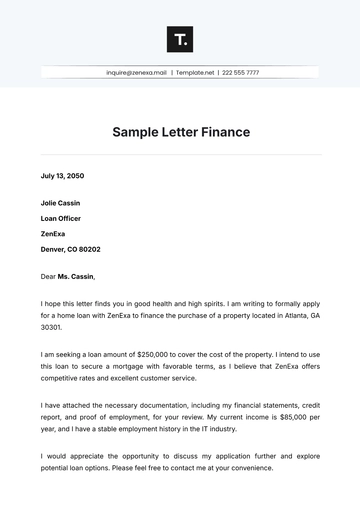 Free Sample Letter Finance Template to Edit Online