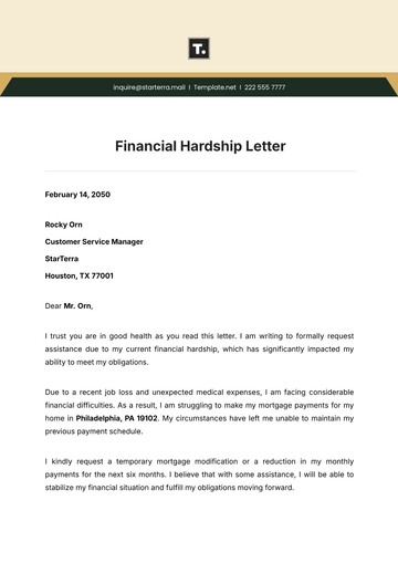 Free Financial Hardship Letter Template to Edit Online