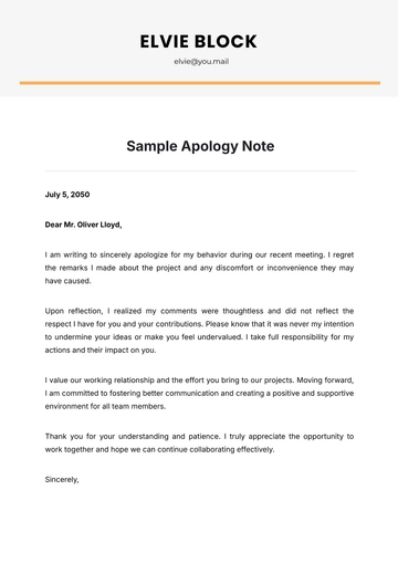 Free Sample Apology Note Template to Edit Online
