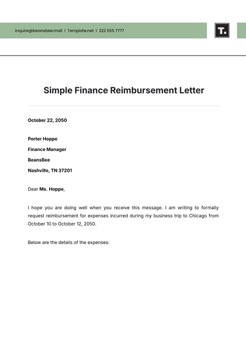 Free Simple Finance Reimbursement Letter Template to Edit Online