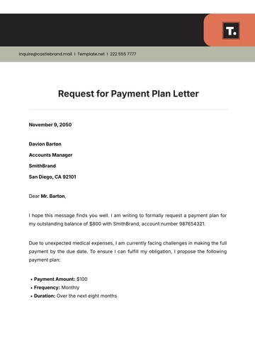 Free Request for Payment Plan Letter Template to Edit Online
