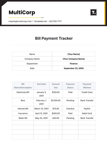 Free Bill Payment Tracker Template to Edit Online