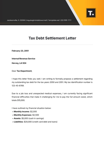 Free Tax Debt Settlement Letter Template to Edit Online