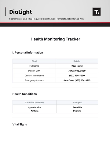 Free Health Monitoring Tracker Template to Edit Online
