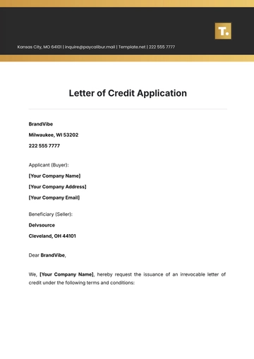 Free Letter of Credit Application Template to Edit Online