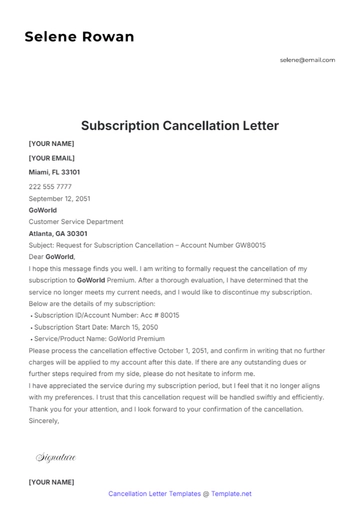 Free Subscription Cancellation Letter Template to Edit Online