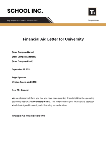 Free Financial Aid Letter for University Template to Edit Online