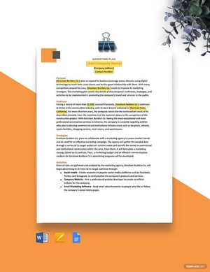 Quick One Page Construction Marketing Plan Template