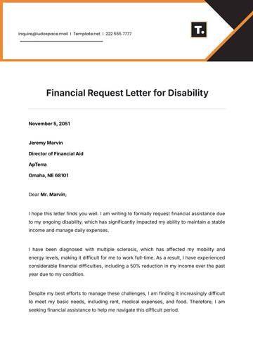 Free Financial Request Letter for Disability Template to Edit Online