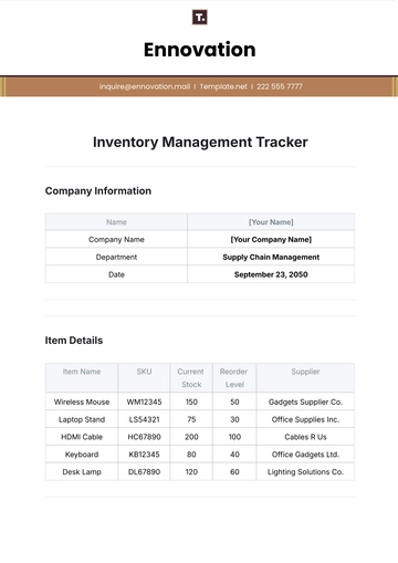 Free Inventory Management Tracker Template to Edit Online