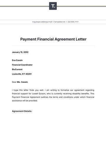 Free Payment Financial Agreement Letter Template to Edit Online