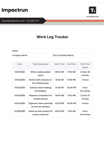 Free Work Log Tracker Template to Edit Online