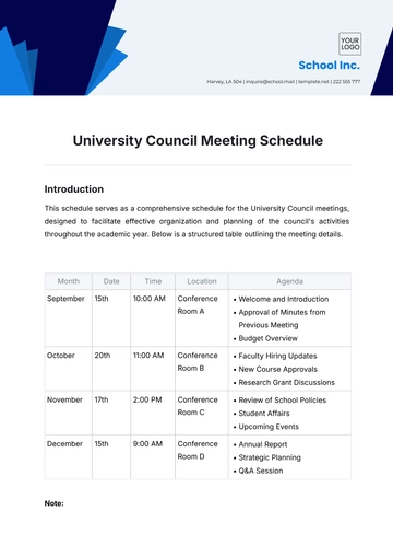 Free University Council Meeting Schedule Template to Edit Online