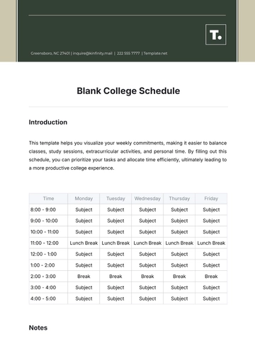 Free Blank College Schedule Template to Edit Online