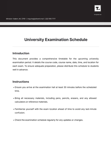 Free University Examination Schedule Template to Edit Online