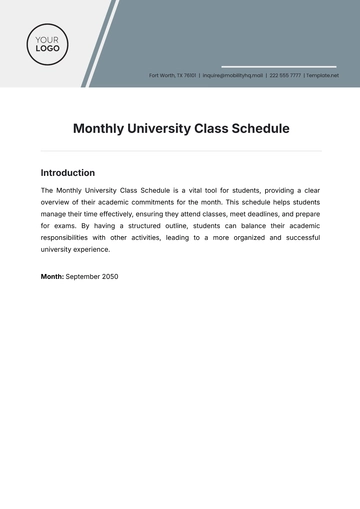 Free Monthly University Class Schedule Template to Edit Online