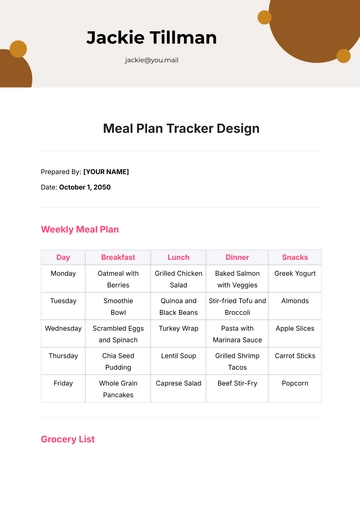 Free Meal Plan Tracker Design Template to Edit Online