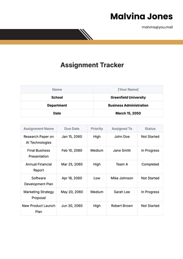 Free Assignment Tracker Template to Edit Online