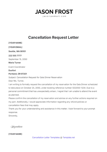 Free Cancellation Request Letter Template to Edit Online