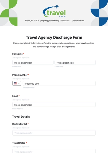 Free Travel Agency Discharge Form Template to Edit Online