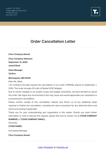 Free Order Cancellation Letter Template to Edit Online