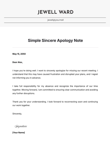 Free Simple Sincere Apology Note Template to Edit Online