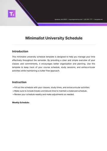 Free Minimalist University Schedule Template to Edit Online