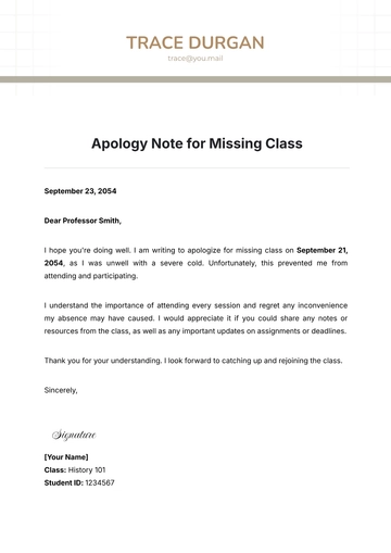 Free Apology Note for Missing Class Template to Edit Online