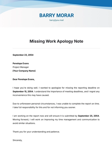 Free Missing Work Apology Note Template to Edit Online